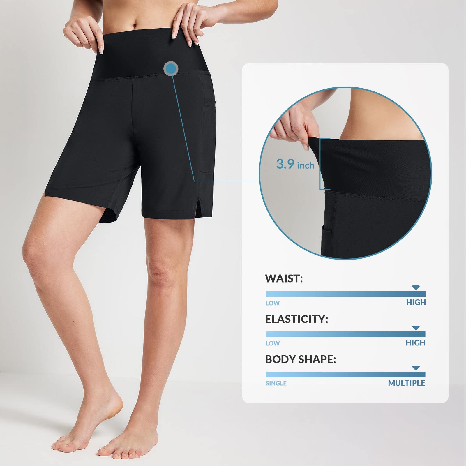 baleaf Shorts de Natación Mujeres Cintura Alta Shorts de Verano con Bolsillos Secado Rápido Acuáticos Pantalones Cortos para Surf Playa UPF 50+