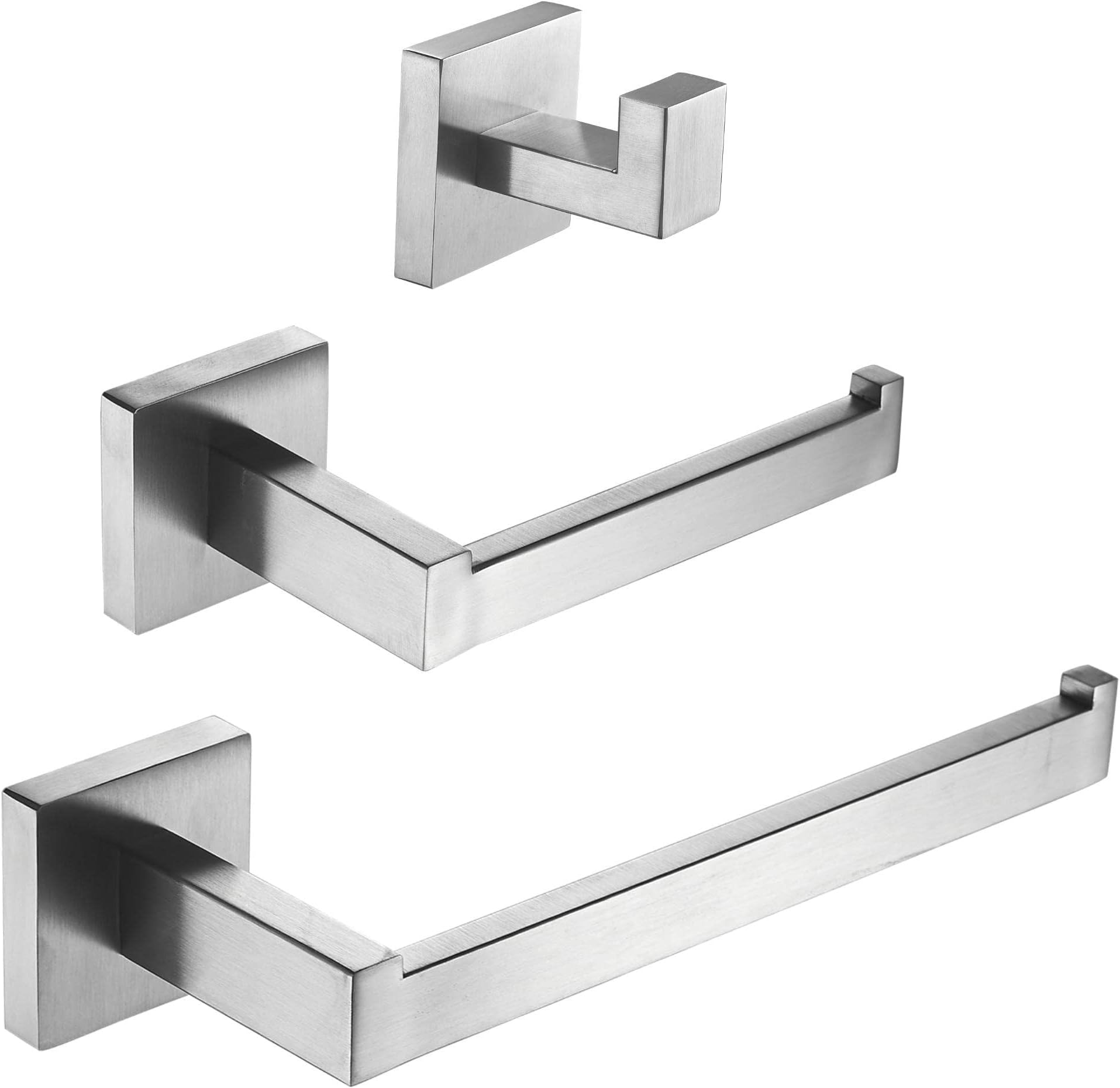 SHUNLI3 Pieces Bathroom Hardware Set Bath Accessories Set, Hand Towel Holder/Toilet Paper Holder/Hook, Wall Mounted SUS304 Stainless Steel, Brushed Nickel (196SET3-N)