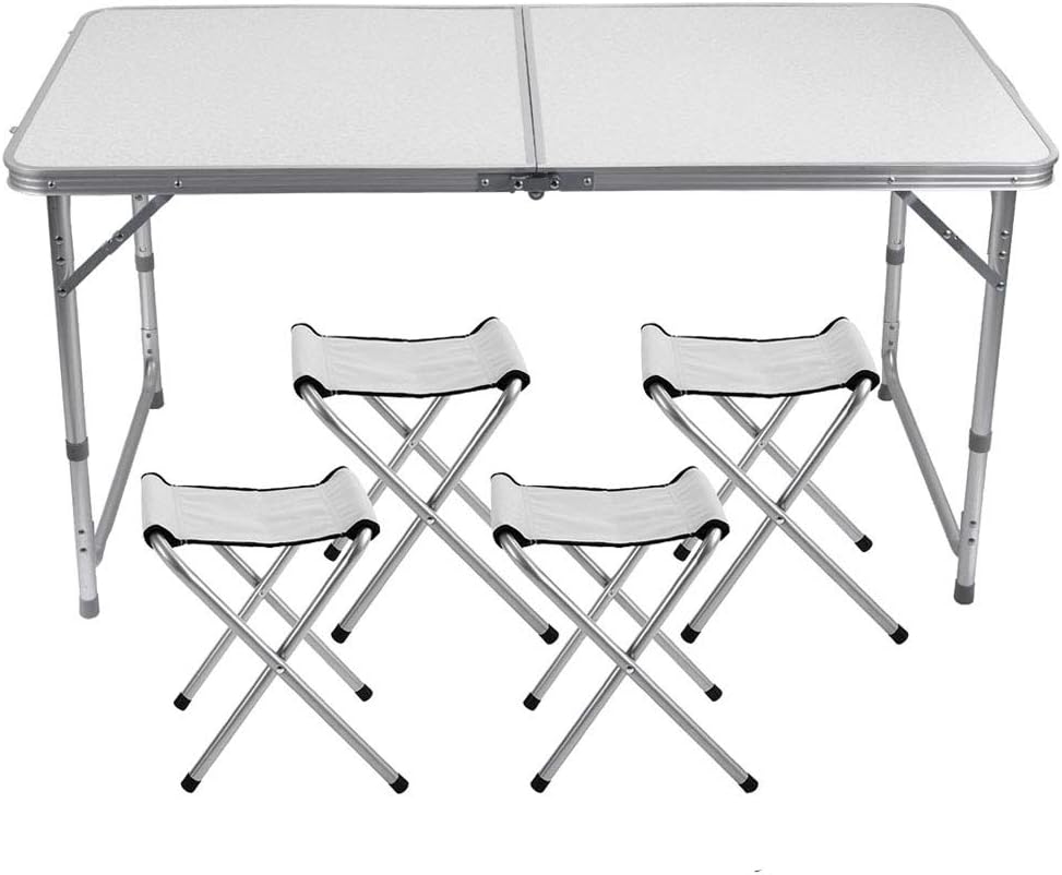 Lennov 4FT 1.2M Folding Camping Table - Rectangular Outdoor Picnic Table - Super Tough, With 4 Chairs, 120 x 60 x 70 cm