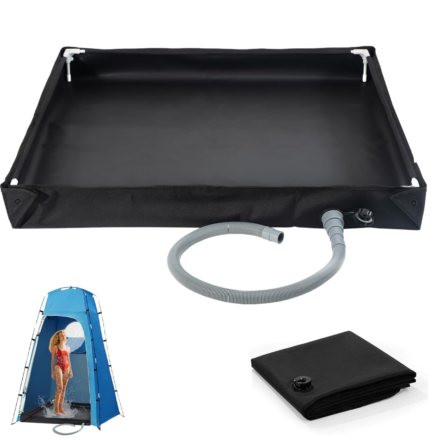 receveur de douche,receveur de douche pliable,receveur douche exterieur,Base De Douche Pliable pour Camping,Bac De Douche Portable avec Tuyau De Drainage Accessoires De Camping-black