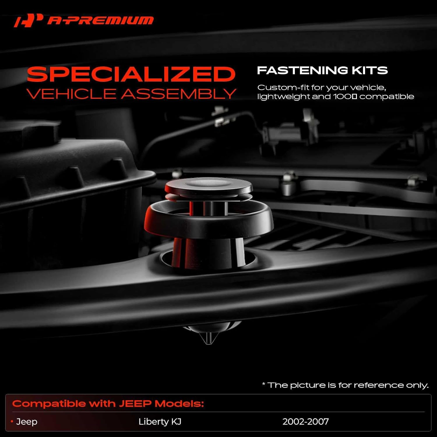 A-Premium 100PCS (10 Sizes/34 oz) Bumper Fender Retainer Clips Kit - Compatible with Jeep KJ Series Liberty 2002-2007 - Hood Door Trim Panel Push Pin Plastic Nylon Rivet Fastener Set, w/Removal Tool