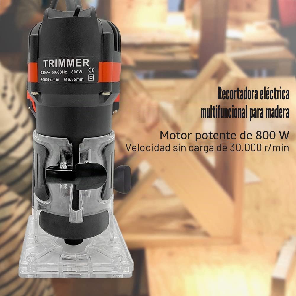 Fresadora de Madera, 800W 30000r / min Recortadora de Madera Eléctrica Recortadora de Ranurado Profesional Máquina de Ranurado para Carpintero Carpintero con 15 Piezas Fresas 220V
