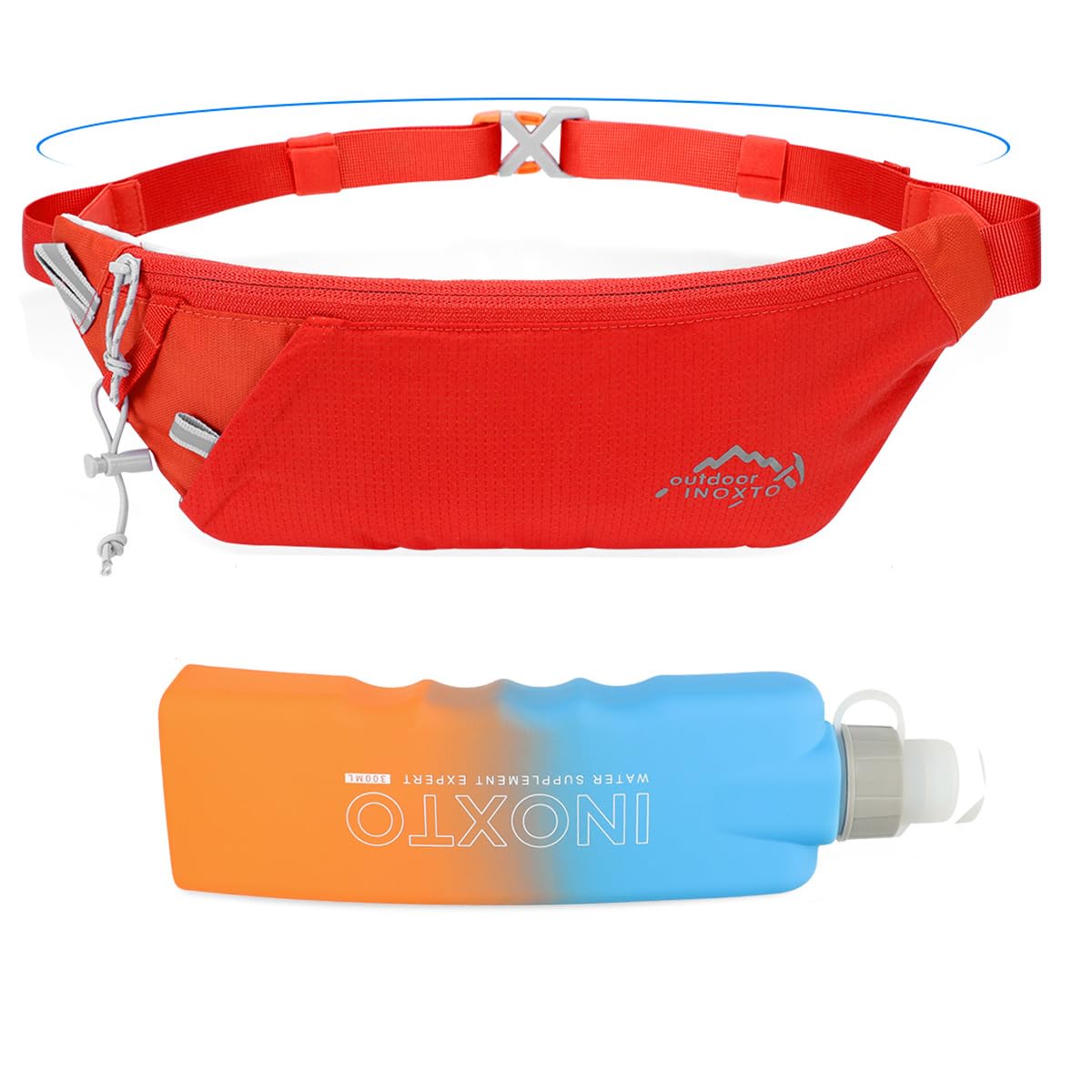 INOXTO Slim Running Belt Fanny Pack for Women and Men Sports Waist Bag Pack with 300ml Water Bottle for Running Walking Cycling Hiking Reflective