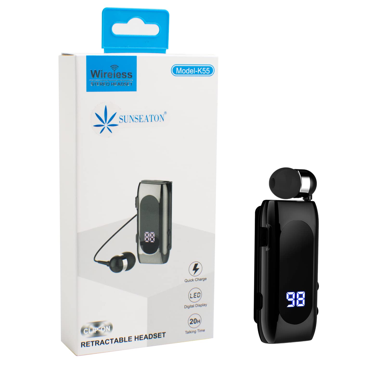 Auricolare Bluetooth Business con Filo Retrattile, Auricolar Senza Fili con Microfono, Bluetooth V5.2, Vivavoce, Compatibile per Universale Smartphone (Nero)