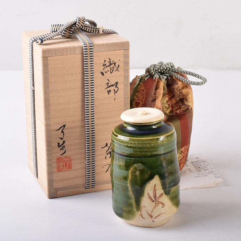 Amazon.co.jp: 茶道具 山月窯 川本了生造 織部 茶入 袱紗付 共箱 V