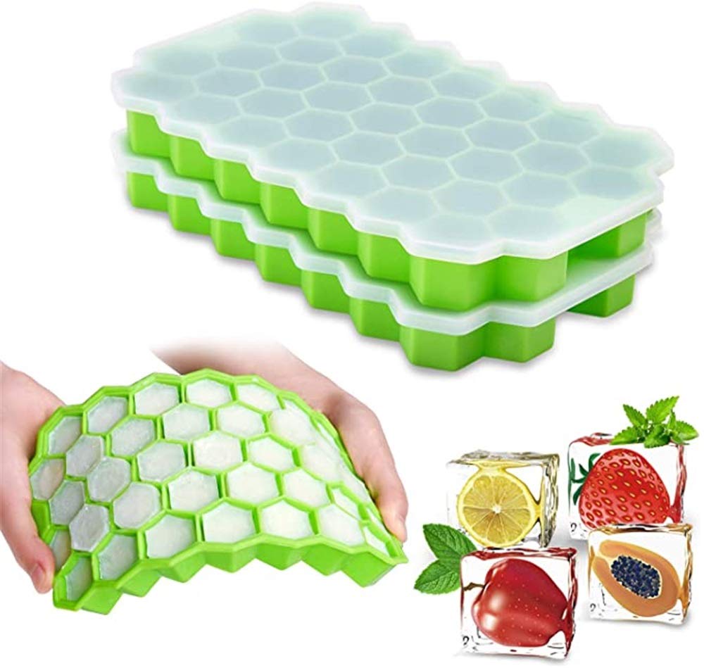 HEMFVIce Cream Mold 2Pcs Silicone Honeycomb Shape Ice Cube Tray Silicone Ice Cube Maker Mold With Lids for Ice Cream Party Whiskey Cocktail Cold Drink Ice Pop Molds