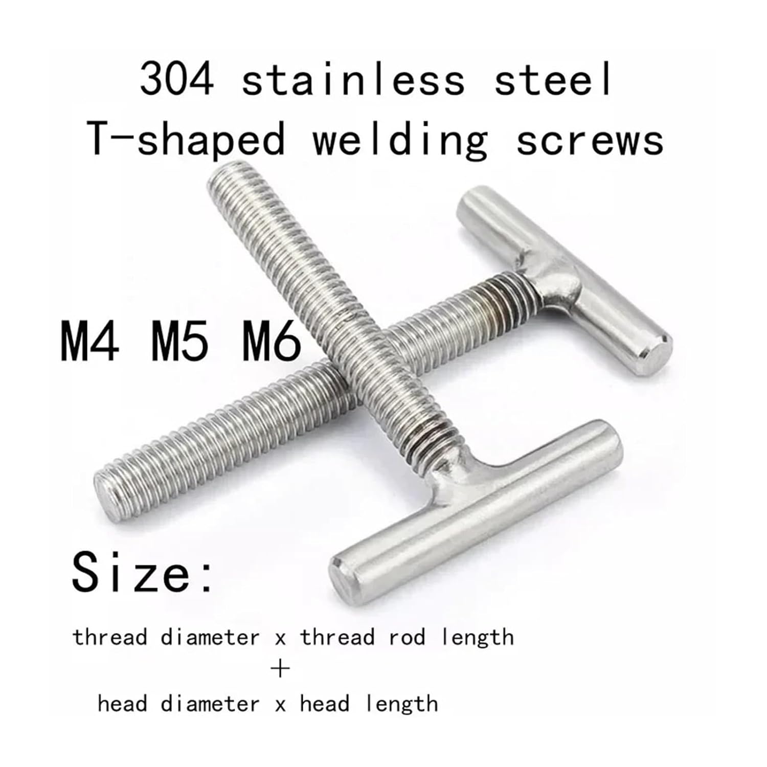 2pcs M4 M5 M6 304 Stainless Steel T-Shaped Welding Screws Thread Bolt Machine Bolts 20mm-100mm Rod Length(M5x45mm (5x30))