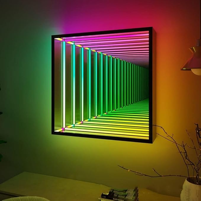 WPJBDS Tunnellamp met Infinity-spiegel, nachtlampje, 3D-led, eenzijdig, oneindig licht voor thuis, bureau, woonkamer, decoratie voor feestjes (grootte: 70 cm/27 inch)