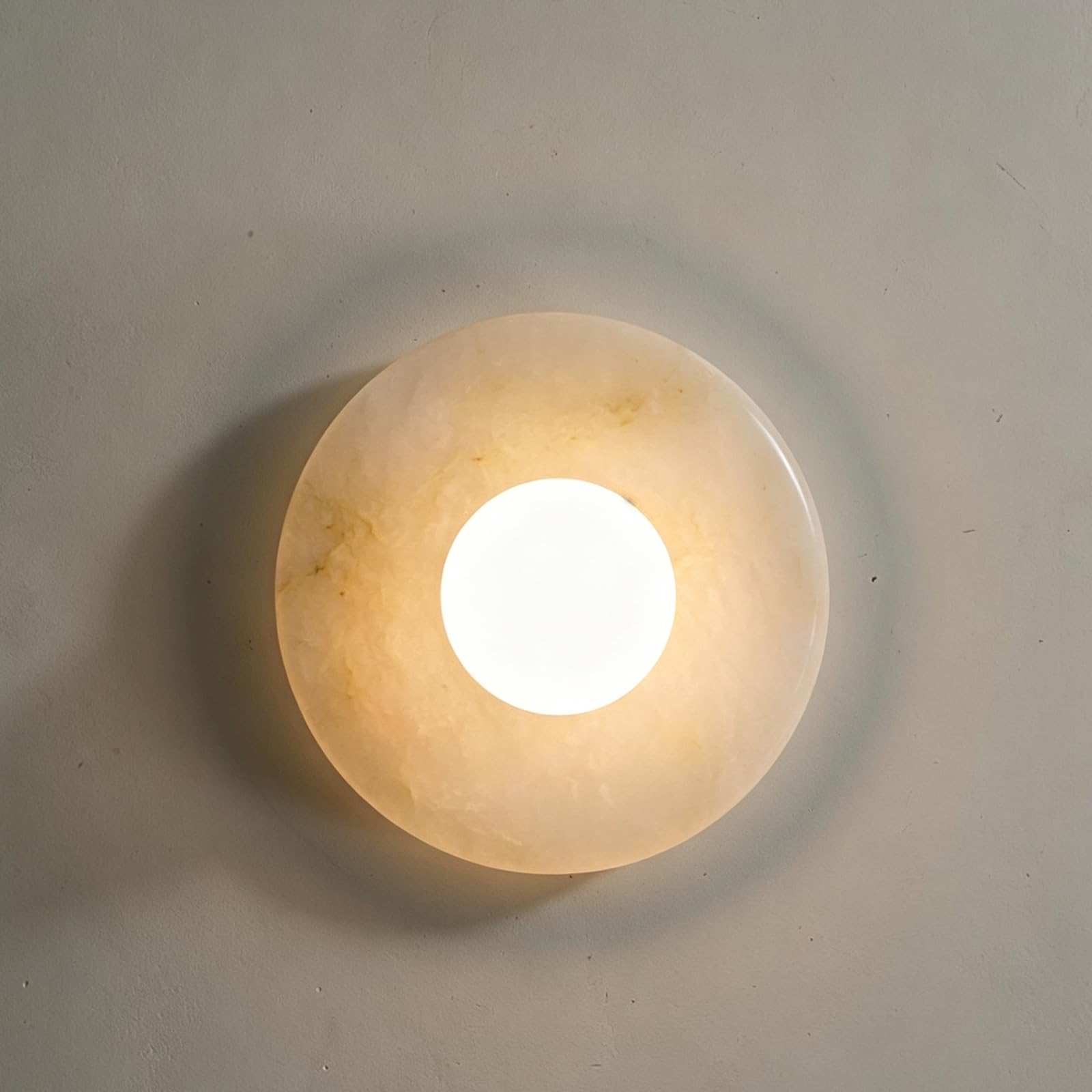 Kikioo Natural Spanish Alabaster Wall Sconce, Modern Round Marble Wall Light