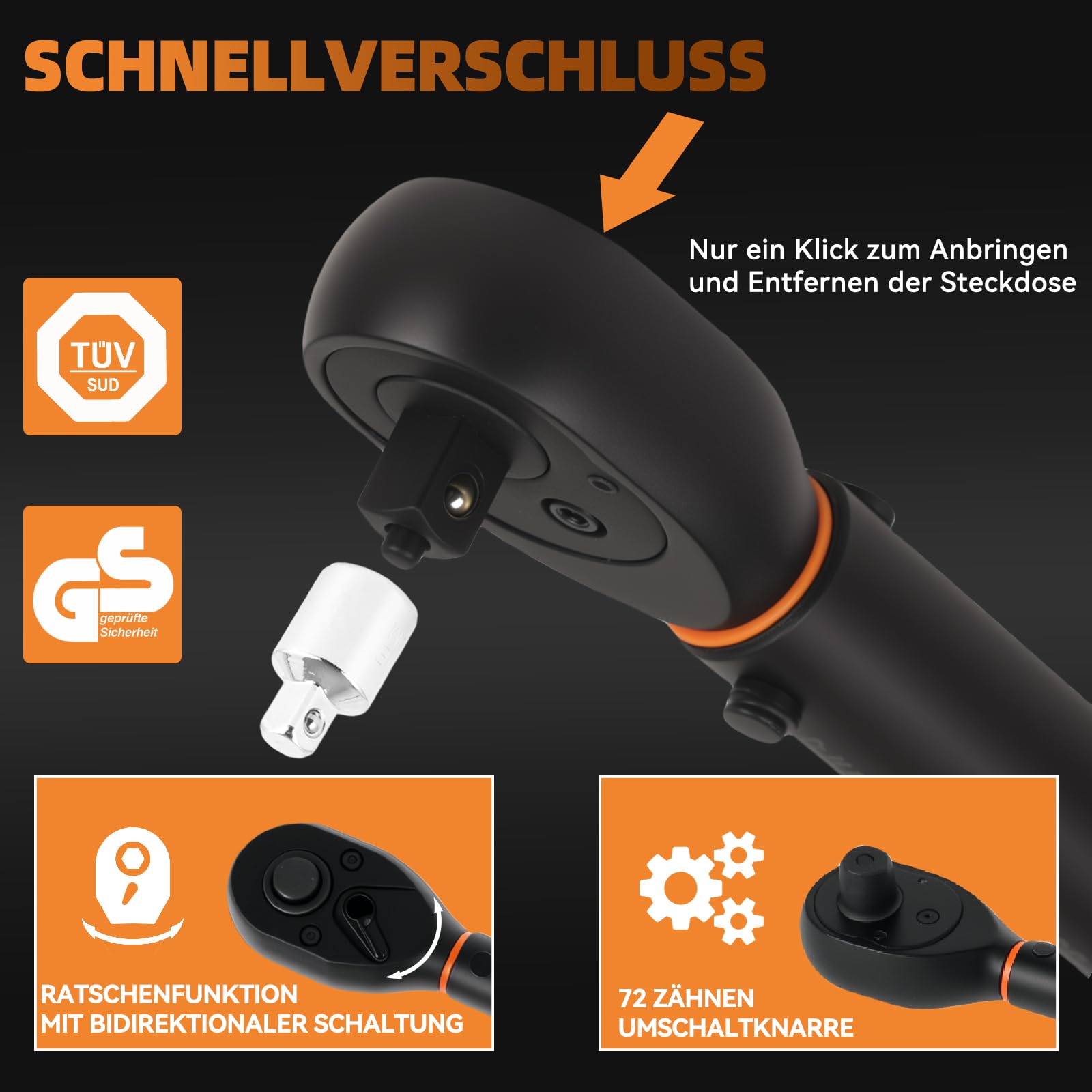 Warmfay Chiave dinamometrica 1/2", 20-230NM Torque Wrench Set ±3% di precisione di errore con 72 denti Cricchetto reversibile, 6 pezzi con prolunga da 12,5 cm, adattatore da 1/2"-3/8" e 3 bussole