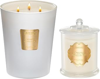 M&SENSE Creamy Vanilla Scented, 3 Wick 35oz 150H & 12.7 oz 75H Long Lasting Candle, Natural Soy Wax Aromatherapy Candle for Stress Relief, Home Fragrance Housewarming Gifts Candle for Home Decor