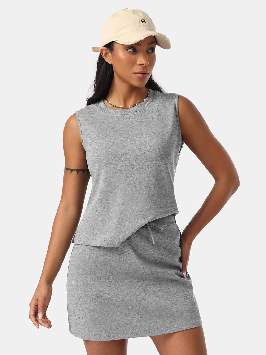 EXLURA Womens Summer 2 Piece Short Skirt Sets Sleeveless Top and Tennis Skorts Dressy Cotton Matching Sweatsuits Outfits 2026 - Image 2