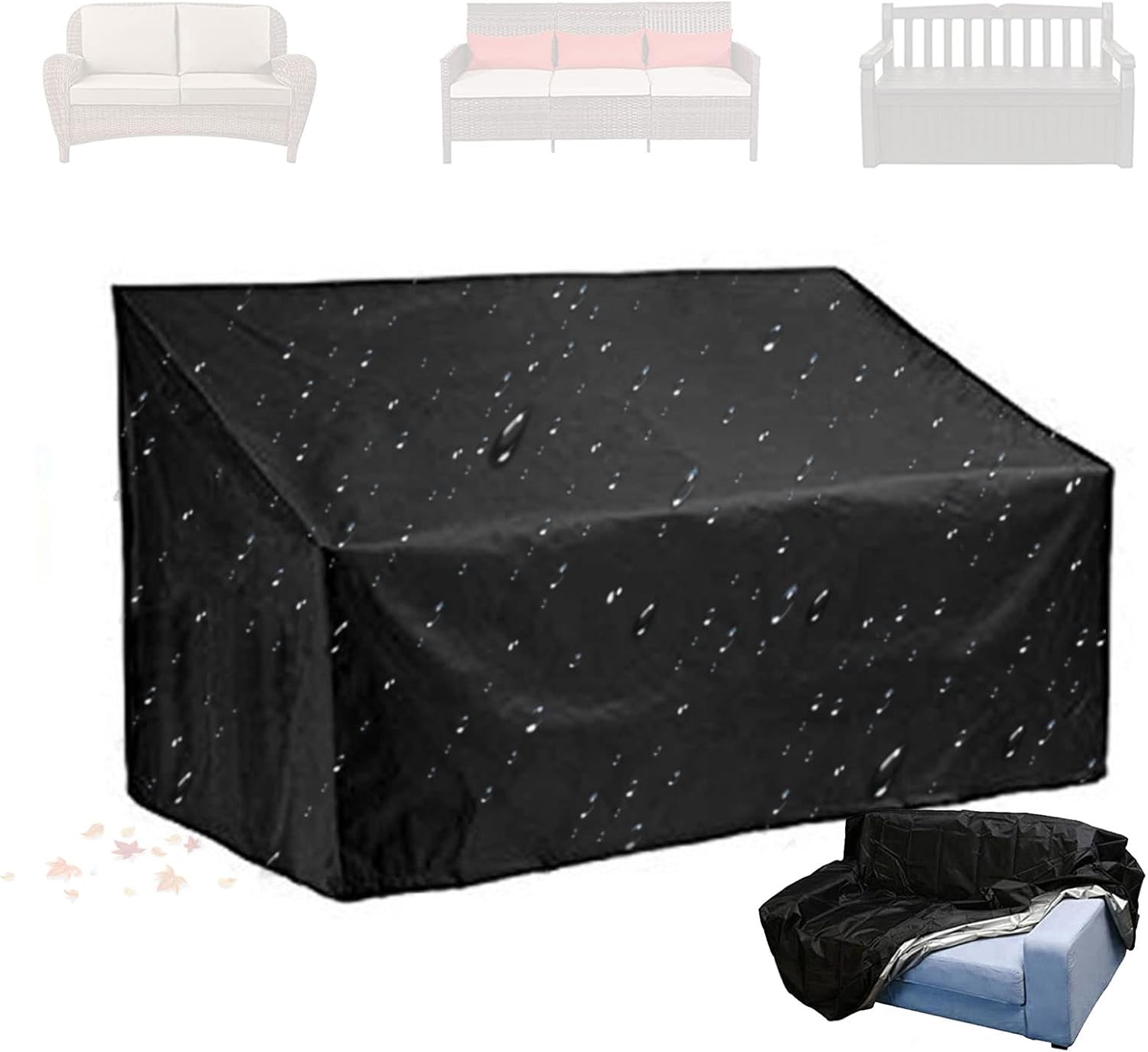 Amazon.co.jp 屋外ベンチカバー、2/3/4シーターグライダーロッキングベンチ用のドローストリングとストーグバッグ付きのハイバック