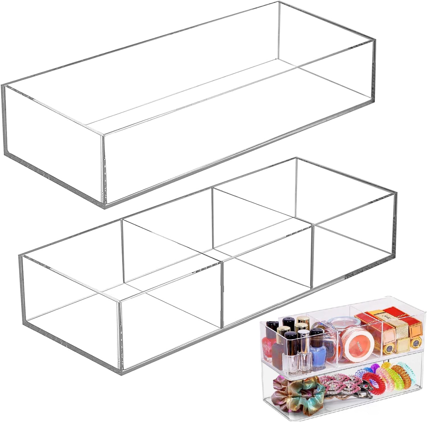 CYNNXIA Set of 2 Cosmetic Drawer Organiser Stackable Acrylic Makeup