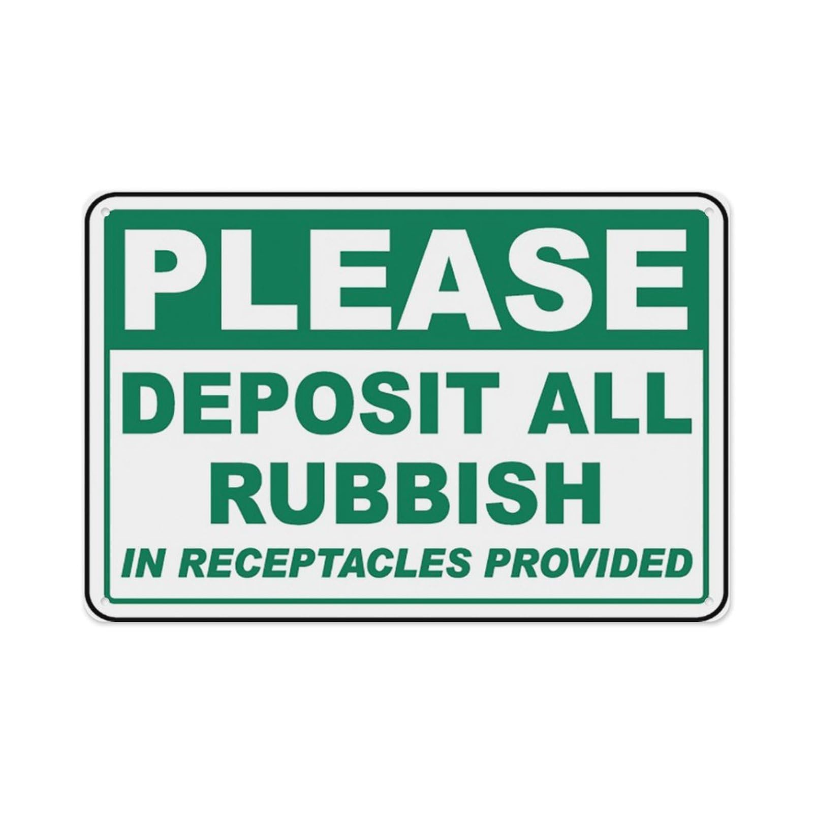 peiyeety Deposit All Rubbish In Receptacles Sign Aluminum Tin Warning Signs For Home Outdoor Garden 12X16 Inches