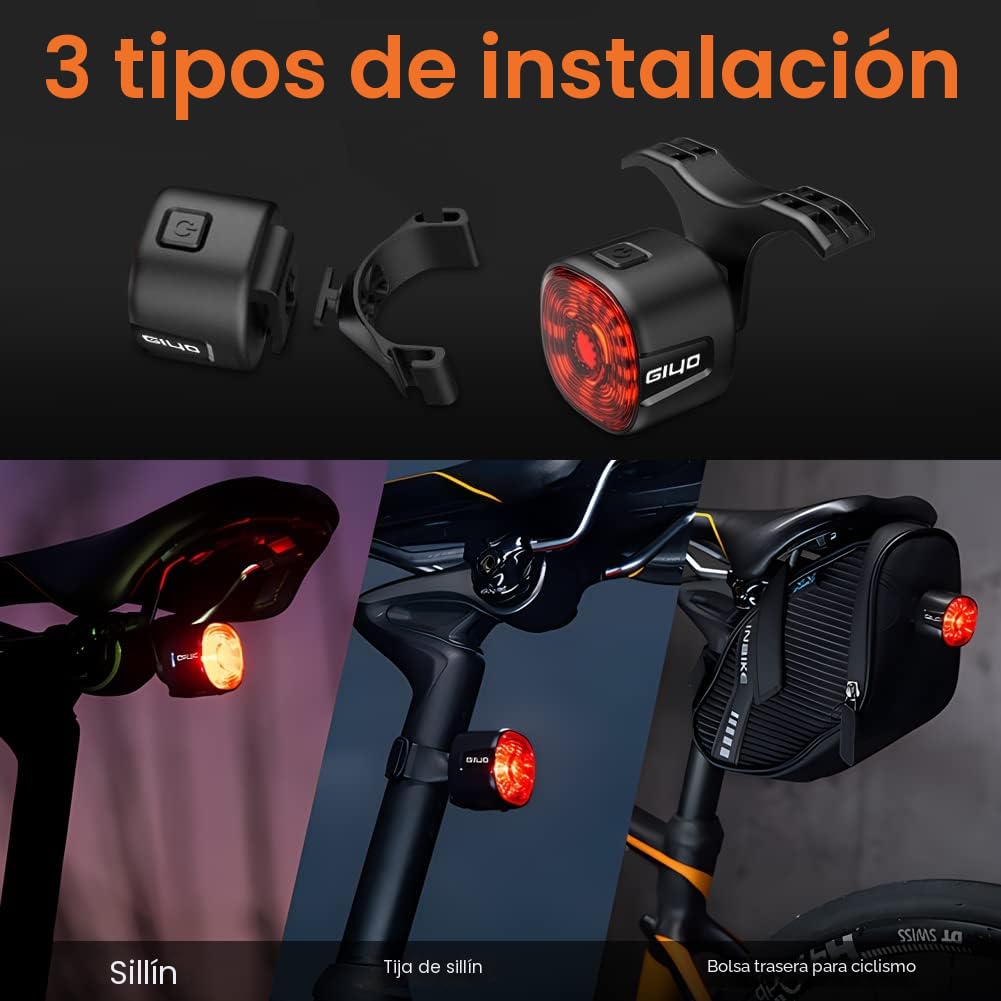 NIUAWASA Luces Traseras Inteligentes - Freno de Detección, Automática de Encendido/Apagado de la Luz Trasera Bicicleta USB Recargable IP66 Impermeable 6 Modos de Faro Trasero Bici