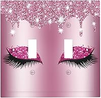 Vista 2 de Placa de pared de doble palanca de 2 cuadrillas con diamantes brillantes con diamantes, bonito ojo fucsia, placa frontal decorativa para dormitorio