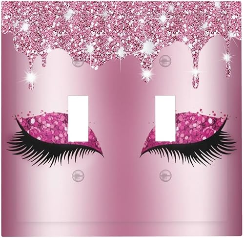 Miniatura 2 de Placa de pared de doble palanca de 2 cuadrillas con diamantes brillantes con diamantes, bonito ojo fucsia, placa frontal decorativa para dormitorio,