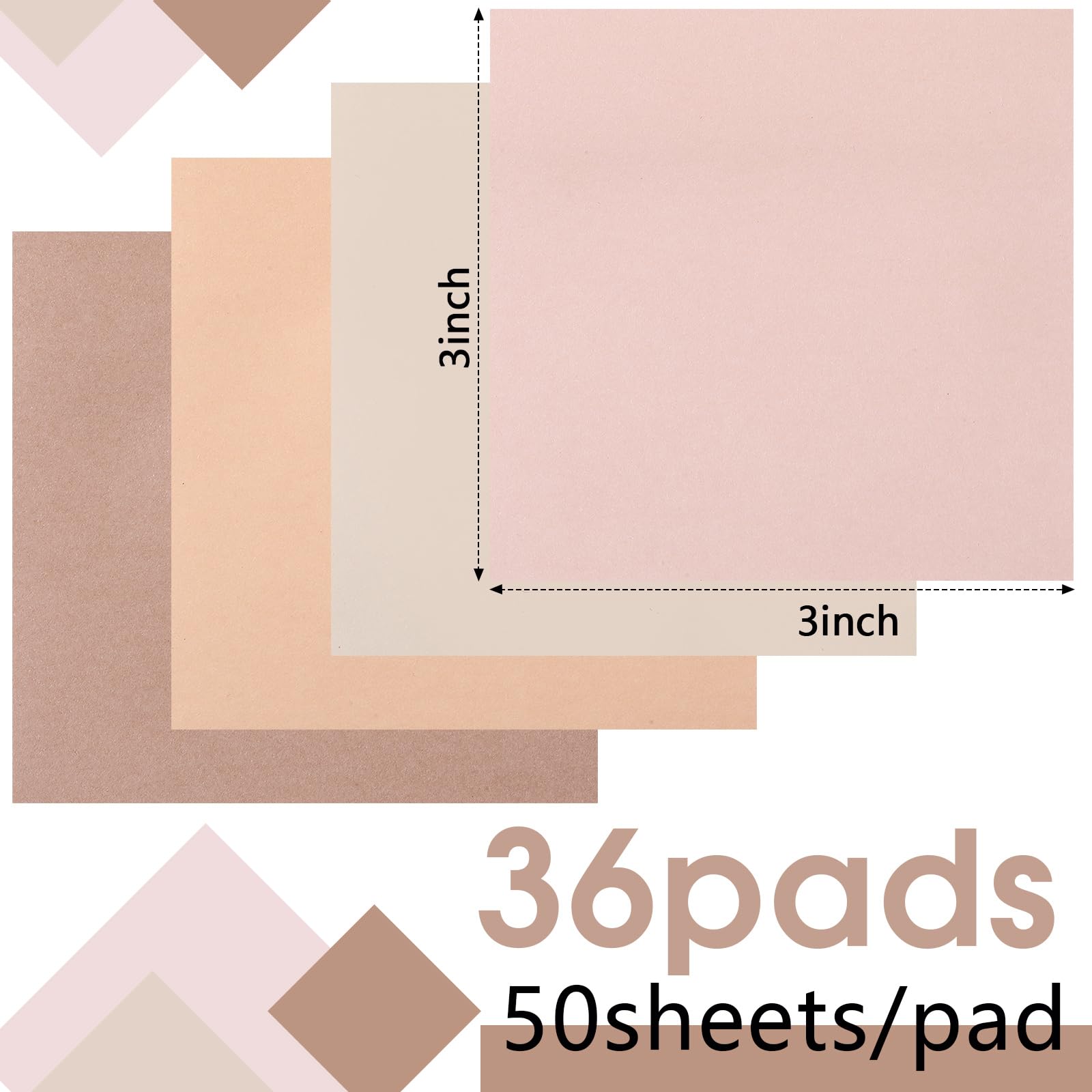 Thenshop 36 Blöcke Haftnotizen, 7,6 x 7,6 cm, selbstklebende Notizblöcke, Bürobedarf, 50 Blatt/Block, farbiges, ästhetisches Klebezubehör, Zuhause, Büro, Notizbuch (Boho-Braun)