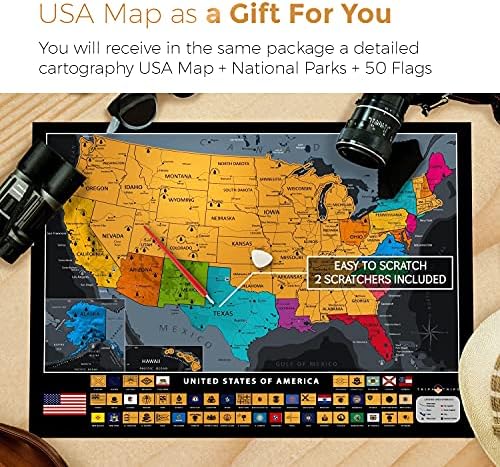 XL Scratch off World Map  36 x 24 Scratch off Map of the World with 233 Flags + Scratch off USA Map  Extra Large & Detailed World Scratch off Map + Accessories  Deluxe Travel Map Scratch off Gift
