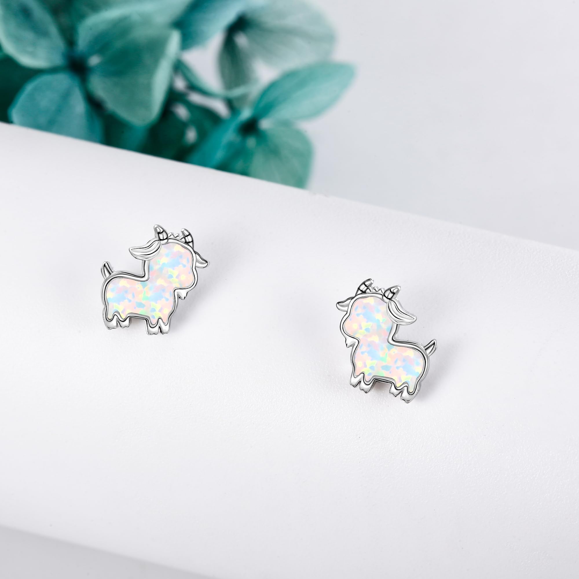 Ziegen Ohrstecker 925 Sterling Silber Goat Opal Ohrringe Tier Schmuck Geschenk für Damen Mädchen
