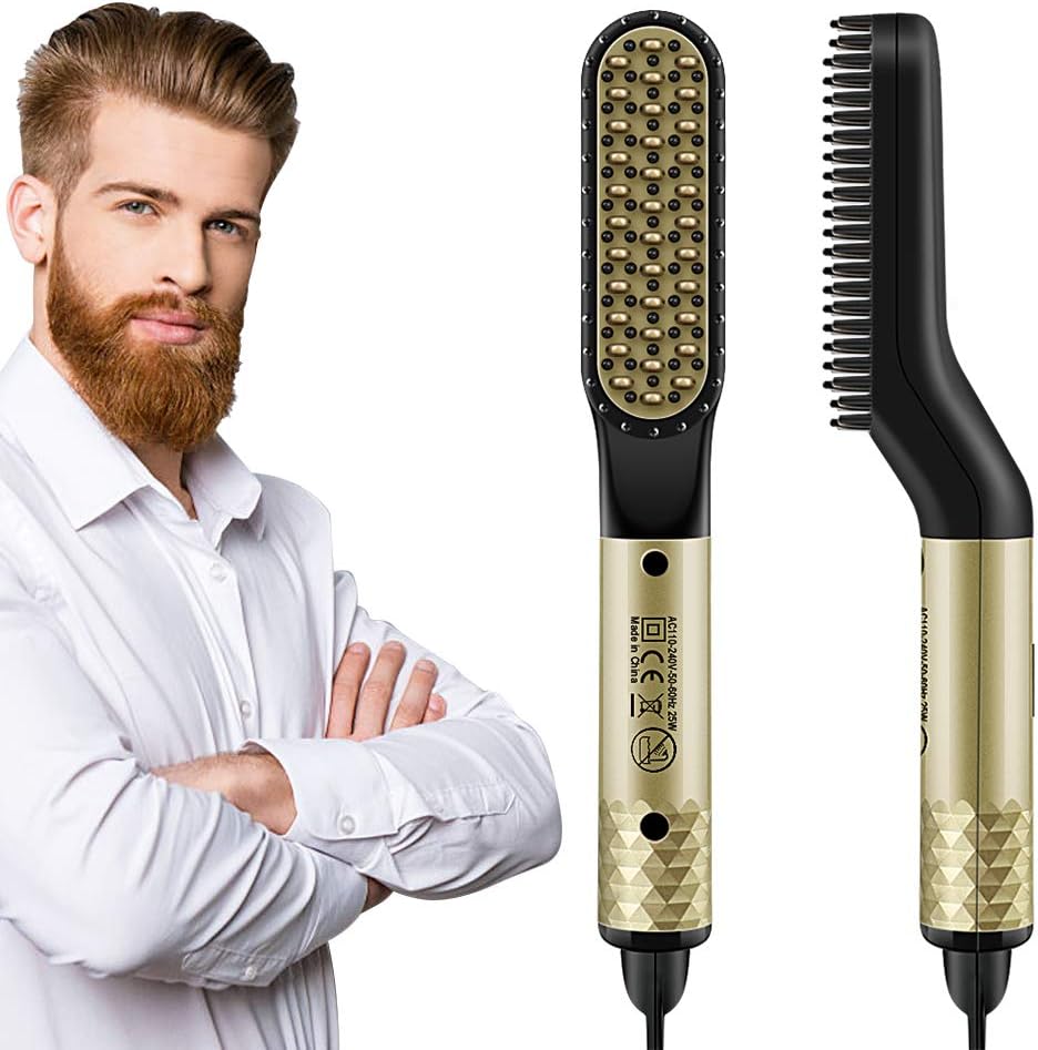 Beard Straightener,Hair Straightener Brush Ceramic & Ionic Beard Straightening Comb with Fast Heating and Anti-Scald,Multifunctional Hair Styler Shaping Tools