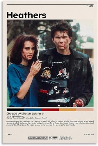 VALKEM Heathers - Póster minimalista de película vintage de los años 90, arte de pared, decoración estética, 12 x 18 pulgadas (11.8 x 17.7 in)