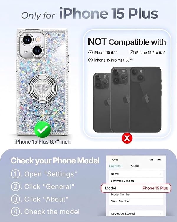 XYZ for iPhone 15 Plus Case, Glitter Bling Phone Cover with Stand by XYZ - Used condition - Image 2