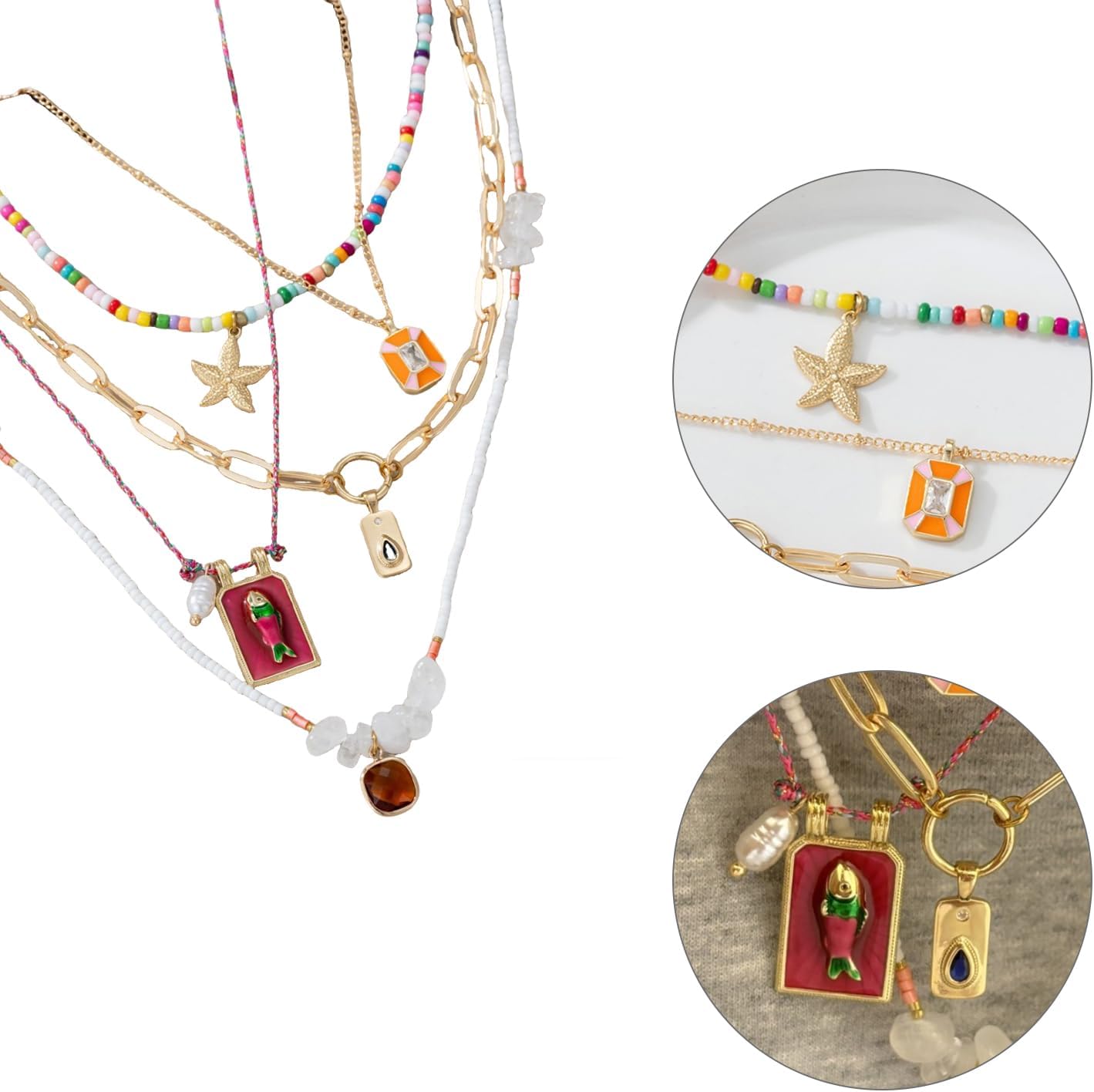 EVKILKJS Starfish Necklace Set Beaded Necklaces for Women - Image 3