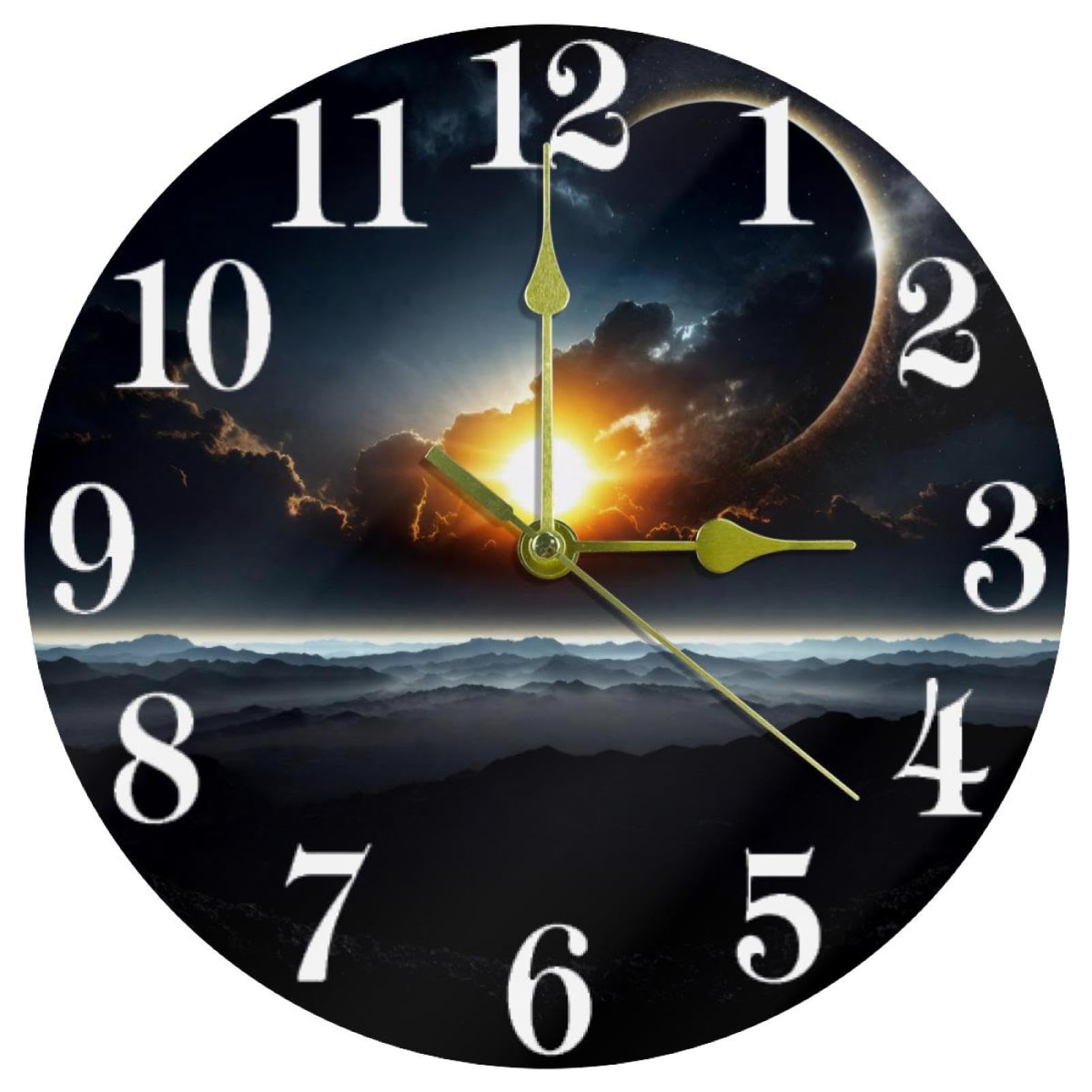 Horloge murale solaire éclipse silencieuse à quartz ronde pour maison et bureau