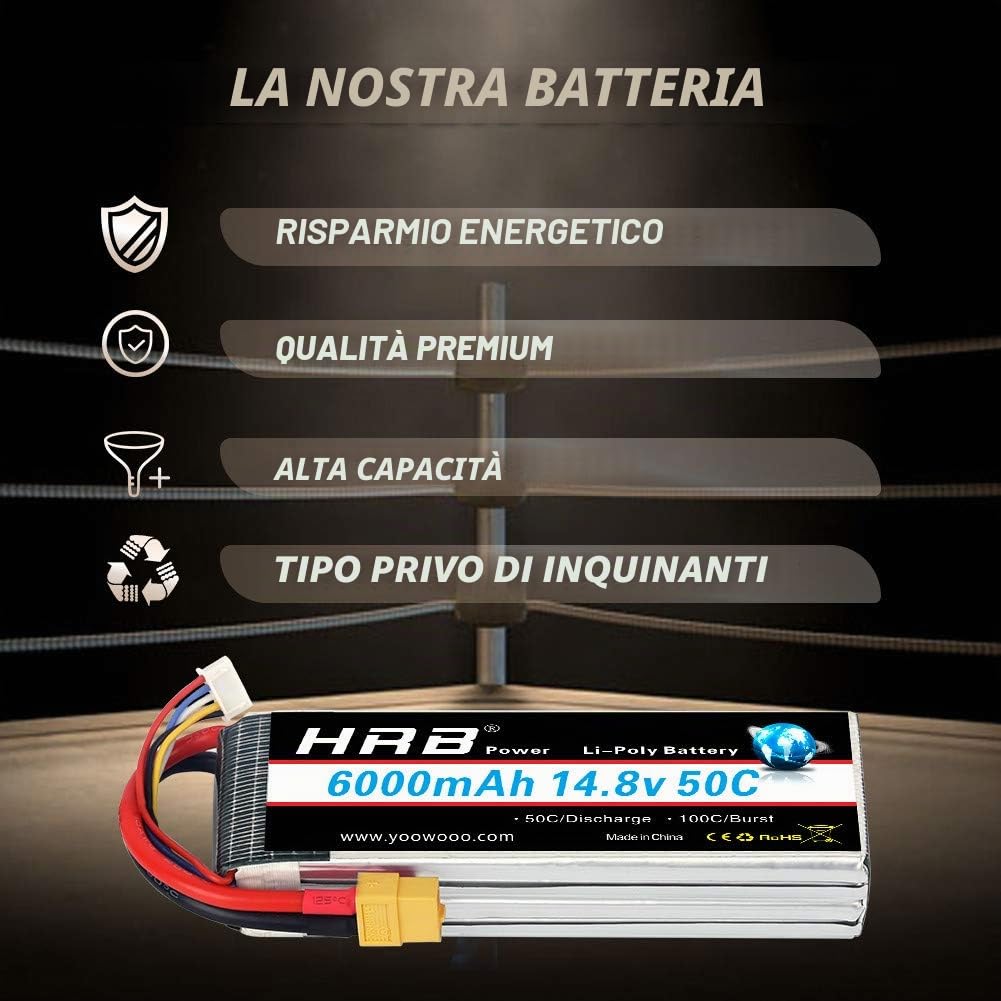 HRB 14.8V 6000mAh 4S 50C-100C RC Lipo Batteria con xt60 spina Per RC Autocarro Barca Drone Elicottero Quadcopter (EC3/Deans/Tamiya)