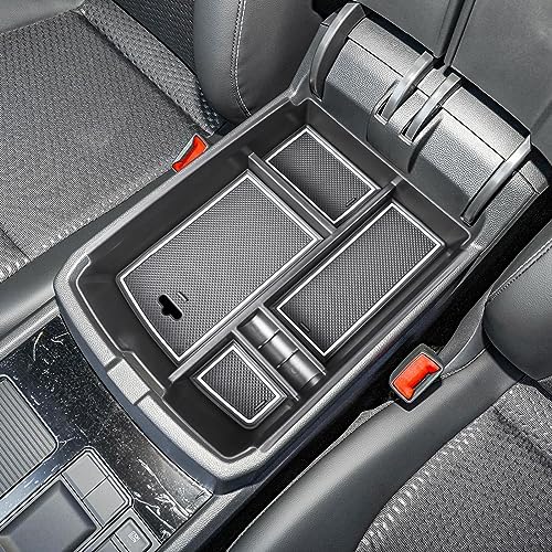 Center Console Organizer Compatible with VW Atlas and Cross Sport 2018 2019 2020 2021 2022 2023 Accessories, Interior ABS Armrest Storage Box Insert Tray (Not Fit 2024), White