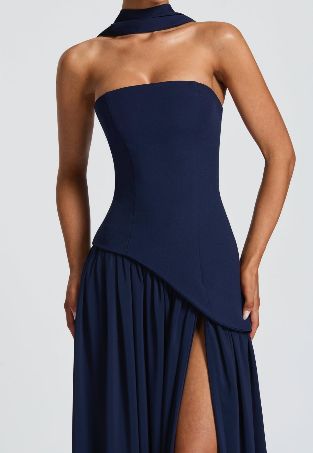 Abito da donna corsetto asimmetrico alto aperto abito lungo matrimonio ospite cocktail party abito con sciarpa