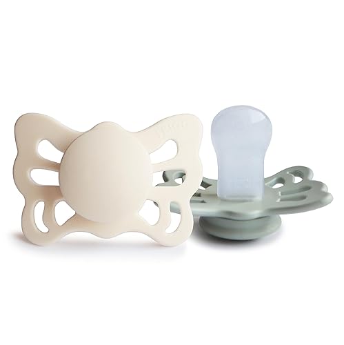 FRIGG Butterfly Anatomical SilkySoft - Chupete de silicona para bebé, fabricado en Dinamarca, sin BPA (cremasalvia, 0-6 meses)