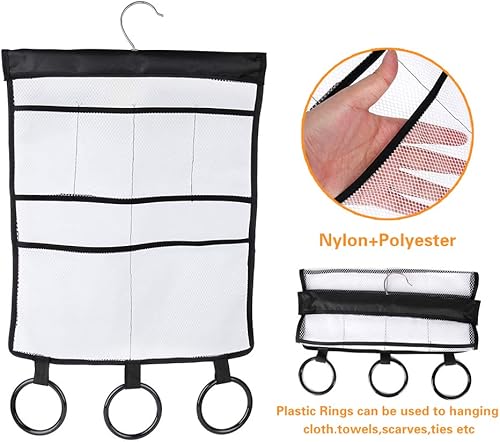 Miniatura 3 de FishMM Organizador de ducha colgante de malla con gancho, organizador de almacenamiento de baño para ducha con 6 bolsillos y 3 ganchos giratorios,