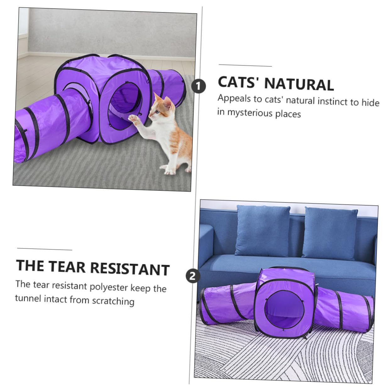 3 Stück Katzentunnel Spielset aus Reißfestem Polyester Interaktives Katzenspielzeug mit Doppelkanal für Kätzchen und Katzen zur Beschäftigung und Bewegung Drinnen und Unterwegs