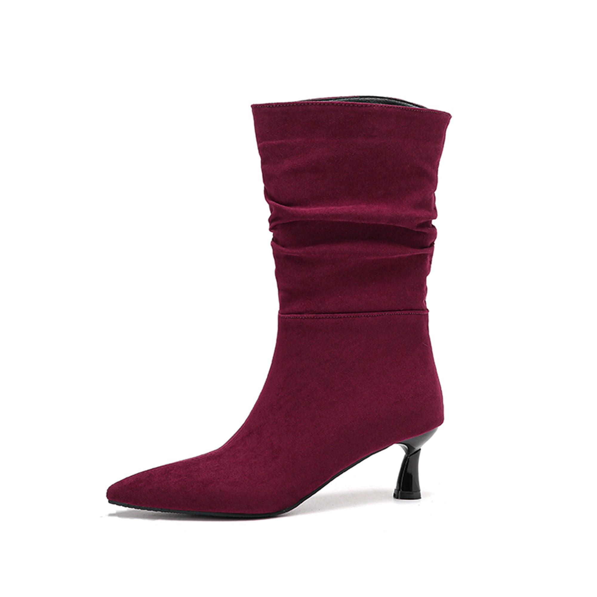 Womens Kitten Heel Pointed Toe Retro Elegant Office Short Slouch Boots