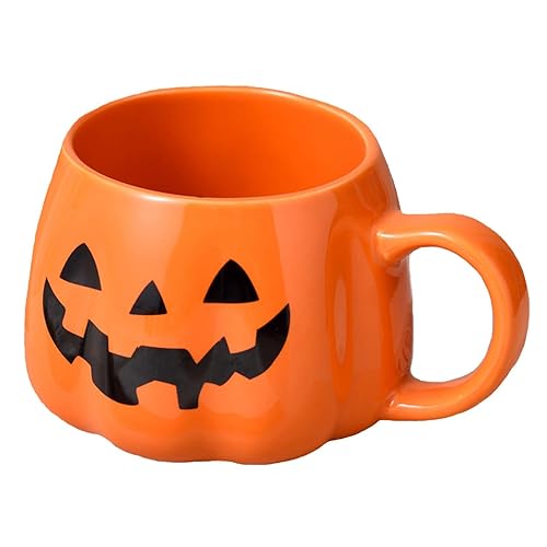 EWEISHEIT Pumpkin Coffee Cup - Cartoon Cute Ceramic Mug with Lid, Suitable for Breakfast, Dessert, Soup, Coffee, Student Water Cups