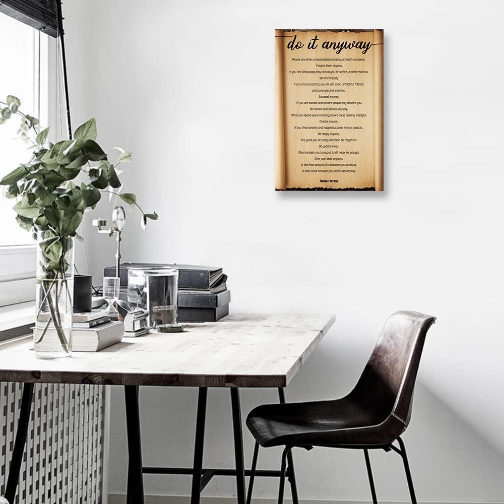 Do It Anyway poem Wall Art Framed Quotes Poster Vintage Canvas Inspirational Poetry Wall Art Prints Pictures For Living Room Decor Framed (12x18 inch)