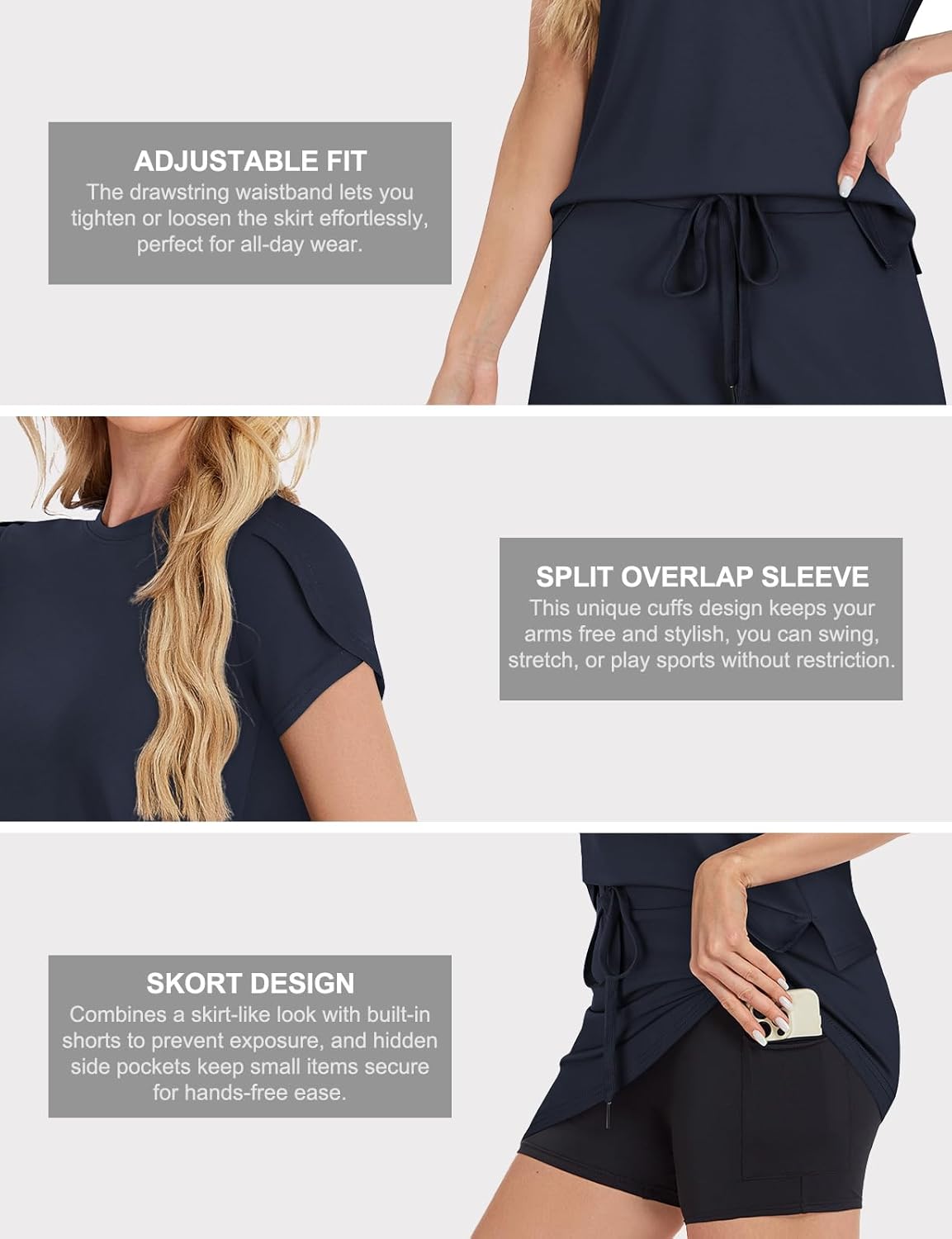 Two Piece Skirt Set for Women Overlap Sleeves Tennis Outfits with Short Skorts Lounge Matching Sweatsuits S-2XL - Image 7