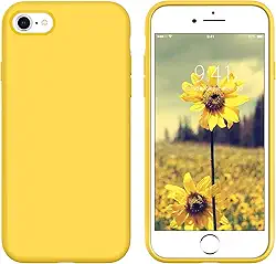 DUEDUE Capa para iPhone SE 2020, capa para iPhone 8, capa para iPhone 7, capa fina de borracha de gel macio de silicone líquido com forro de pano de microfibra, capa protetora completa à prova de choque para iPhone 7/8/SE2, amarela