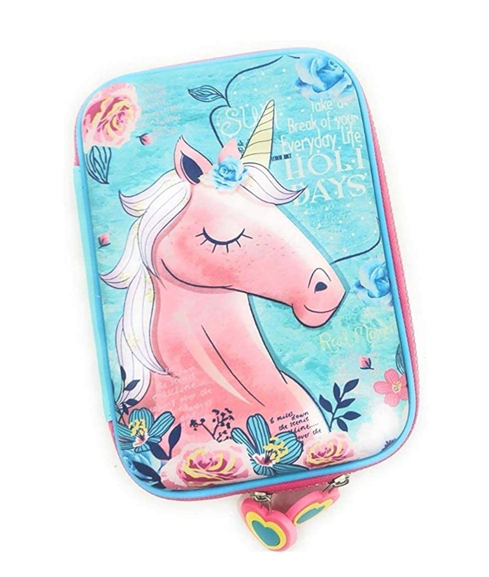 Titu Ki BaateinTitu Ki Baatein Unicorn Pencil Case - Multipurpose Zipper Stylish Hard Canvas Unicorn Print Large Capacity Pencil Case, Pen & Pencil Pouch Bag Case for School Supplies for Kids, Girls (Sky Blue) Cute Pencil Case (Blue Unicorn)