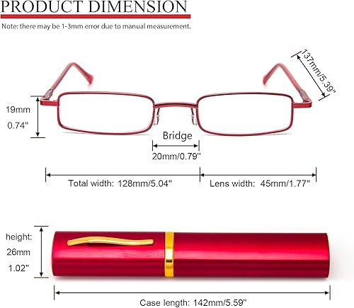 Miniatura 4 de REAVEE 4 unidades de anteojos de lectura delgados con estilo para mujer, pequeños, de metal, con bisagra de resorte, tubo metálico, con estuche