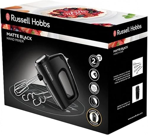 Miniatura 2 de Russell Hobbs Batidora de mano Batidora de mano Negro mate (5 niveles de velocidad + función Turbo, 2 ganchos para batir y masa, botón de expulsión,