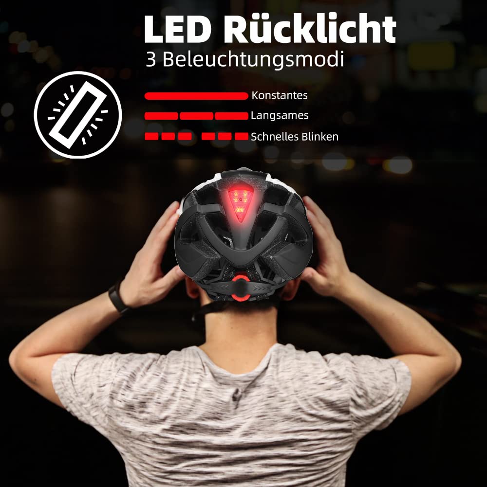 Shinmax kask rowerowy, certyfikat CE, kask rowerowy ze zdejmowanymi okularami ochronnymi, wizjer, dla dorosłych, mężczyzn i kobiet, regulowana ochrona bezpieczeństwa, tylne światło LED, do deskorolki, jazdy na nartach, snowboardzie NR-096