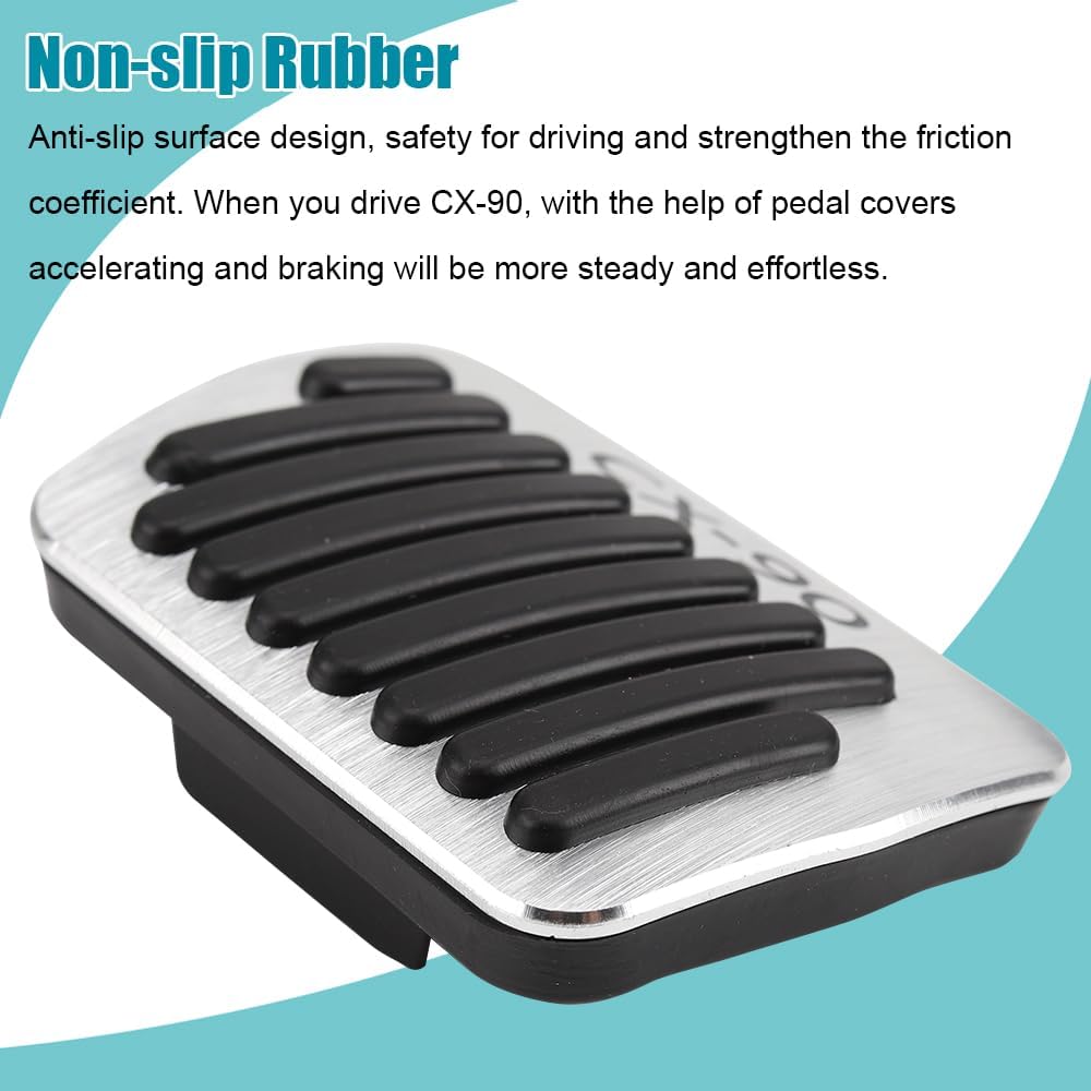 LEXLEY 3PCS Anti-Slip Aluminum Brake Gas Dead Pedal Pads,Auto No Drilling Accelerator Pedal Covers Only for Mazda 2024 2025 2026 CX-90-SLIVER
