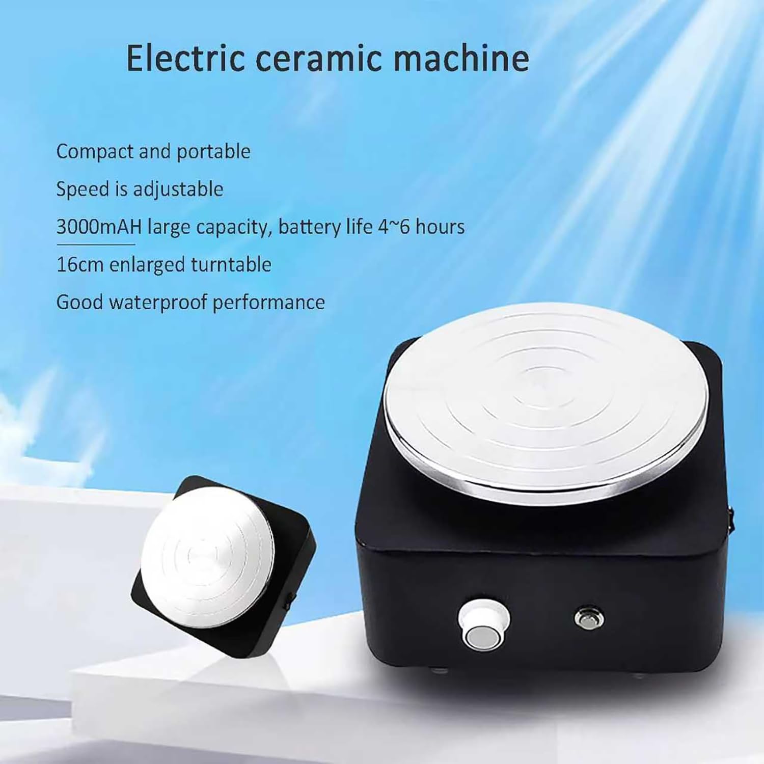 COYEUX Macchina Elettrica per Ceramica, Macchina per La Formatura di Ceramiche Domestiche con Piatto Girevole Grande da 16 Cm, velocità Regolabile da 0 a 240 Giri/min, Batteria di Grande capacità