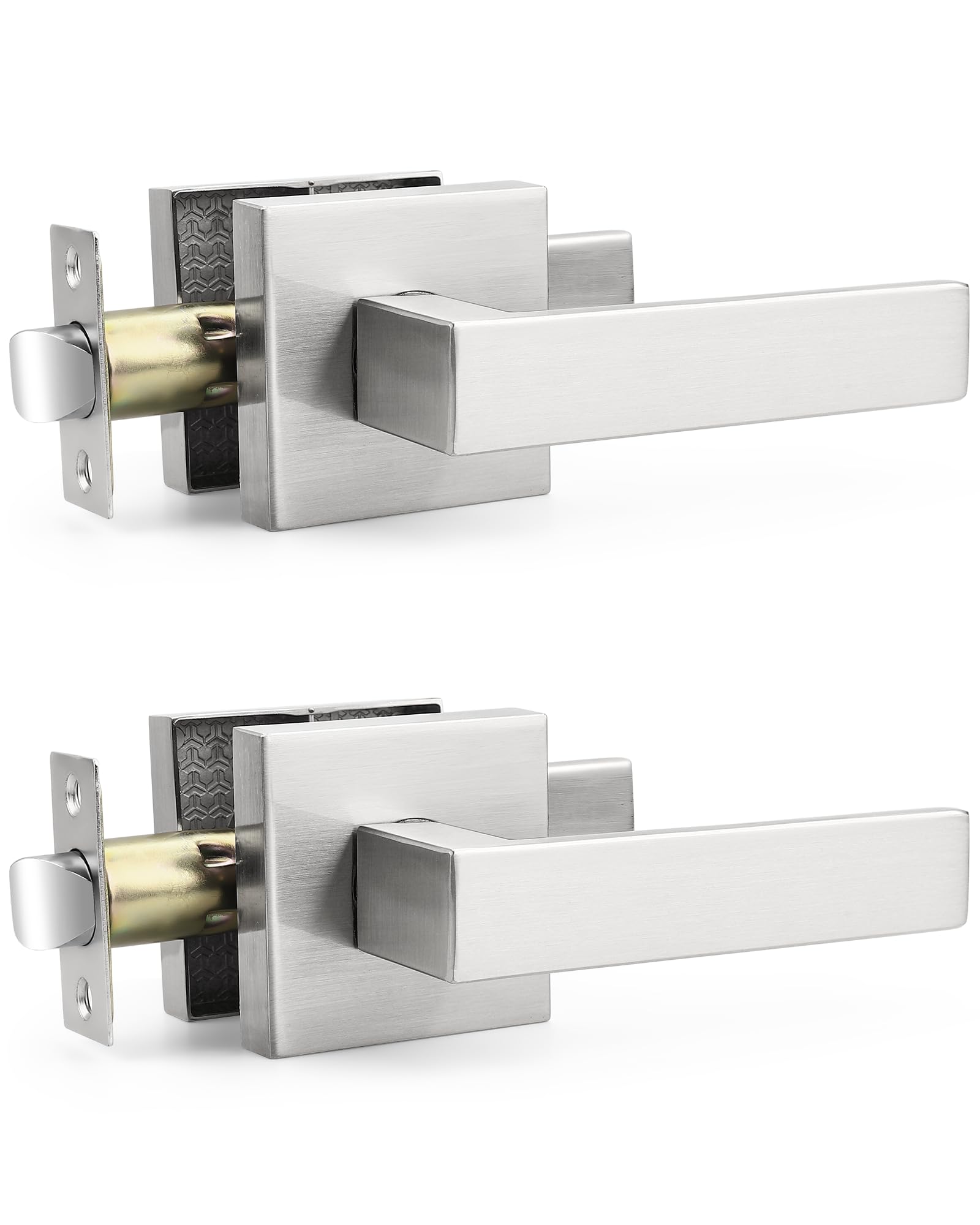 Probrico 2 Pack Square Door Lever Door Lock Handle Lockset Keyless Doorknobs Passage Knobs Lockset Interior Hallway Passage Closet in Satin Nickel