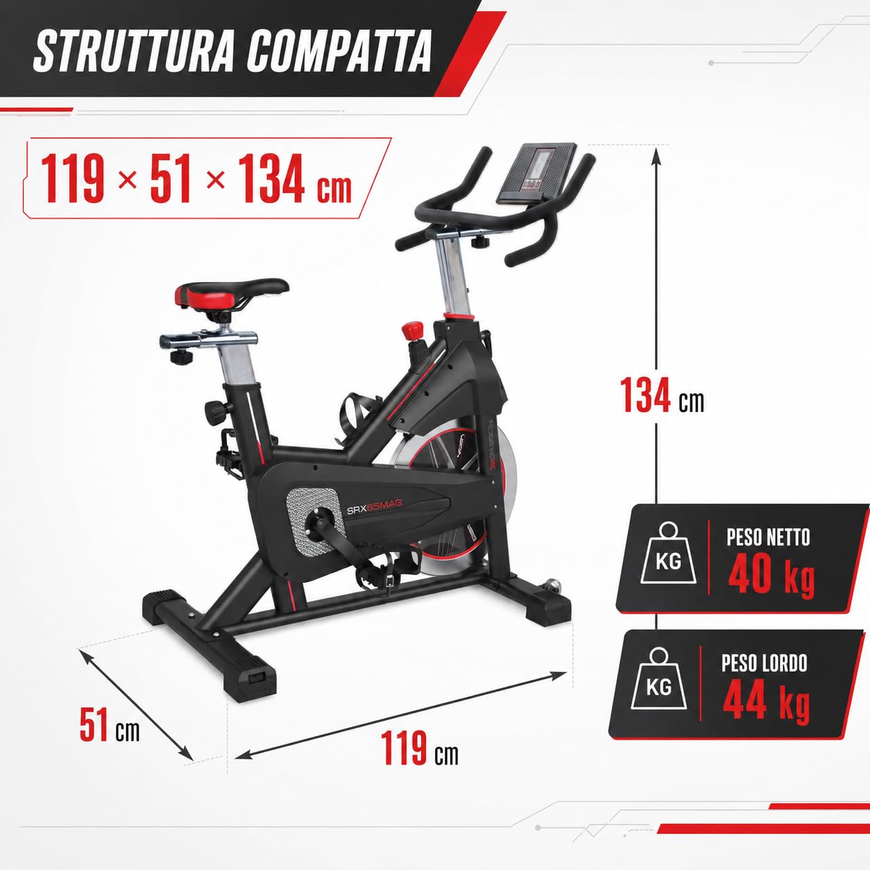 TOORX [SRX-65MAG Indoor Cycle Spinning Bike Magnetica] Spin Bike Fitness | Cyclette Spinning Volano 20 kg Resistenza Magnetica Computer LCD Zwift Kinomap Cardio Home Gym Pedali SPD