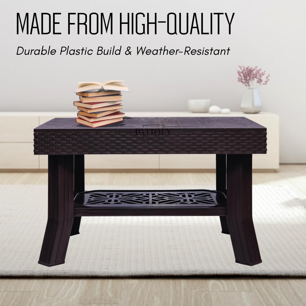 Patiofy Double Top Multipurpose Centre Table | 2 Tier Coffee Table with Storage for Living Room | Foldable & Easy to Carry Anywhere- Brown 2